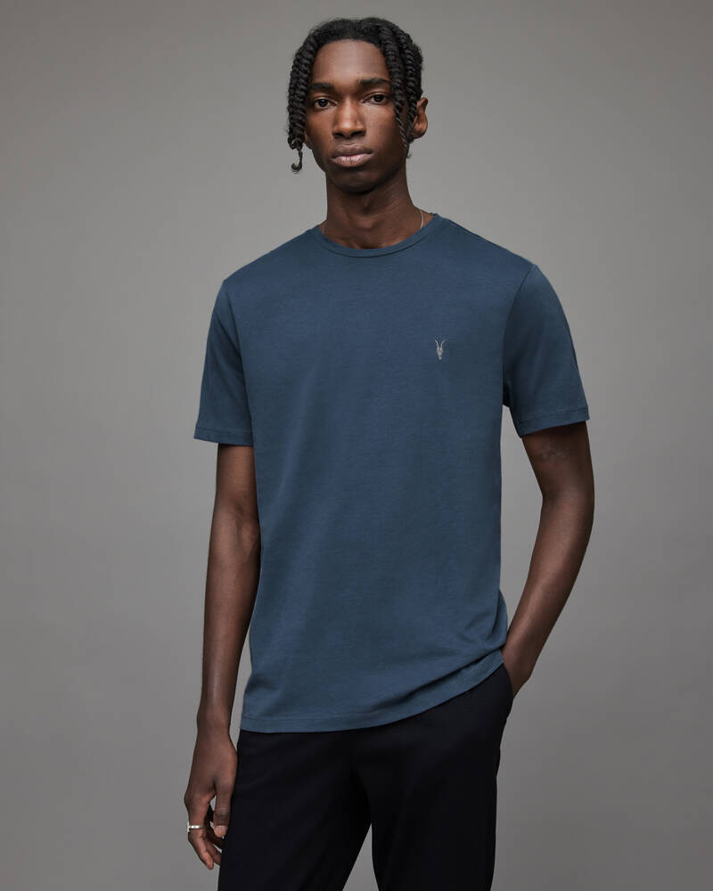 Windy Blue Allsaints Brace Crew Brushed Cotton T Shirt | MD048X-7845