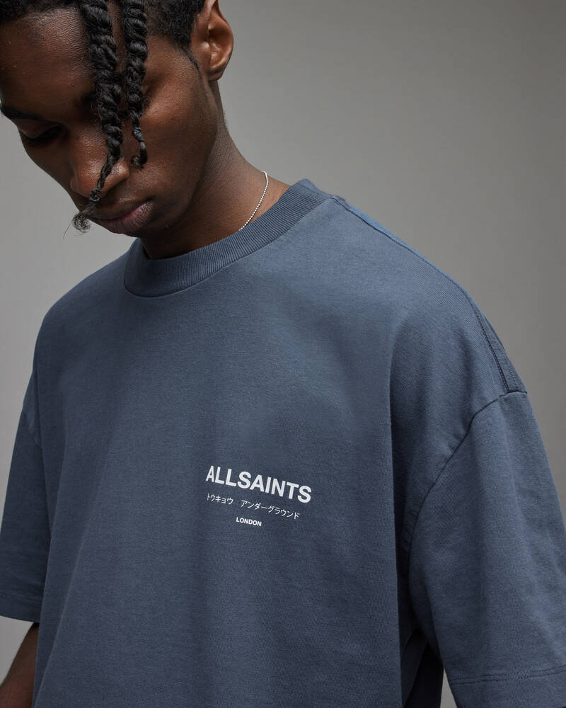 Windy Blue Allsaints Underground Crew T Shirt | MG342X-7845