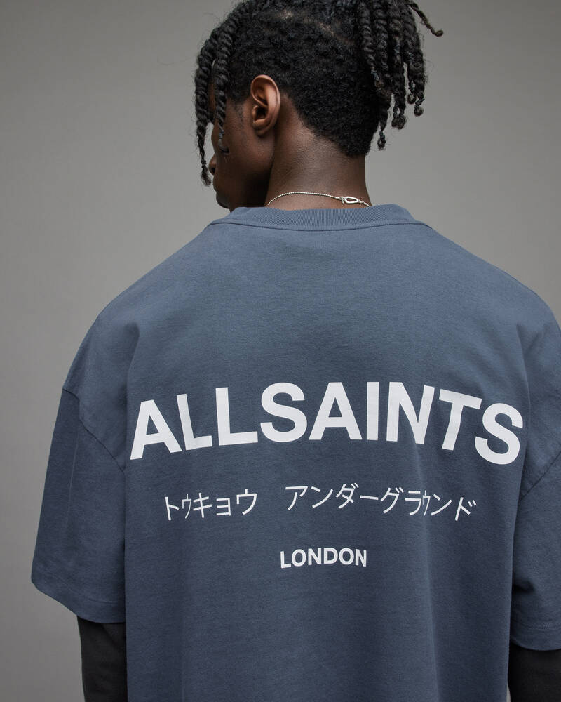 Windy Blue Allsaints Underground Crew T Shirt | MG342X-7845