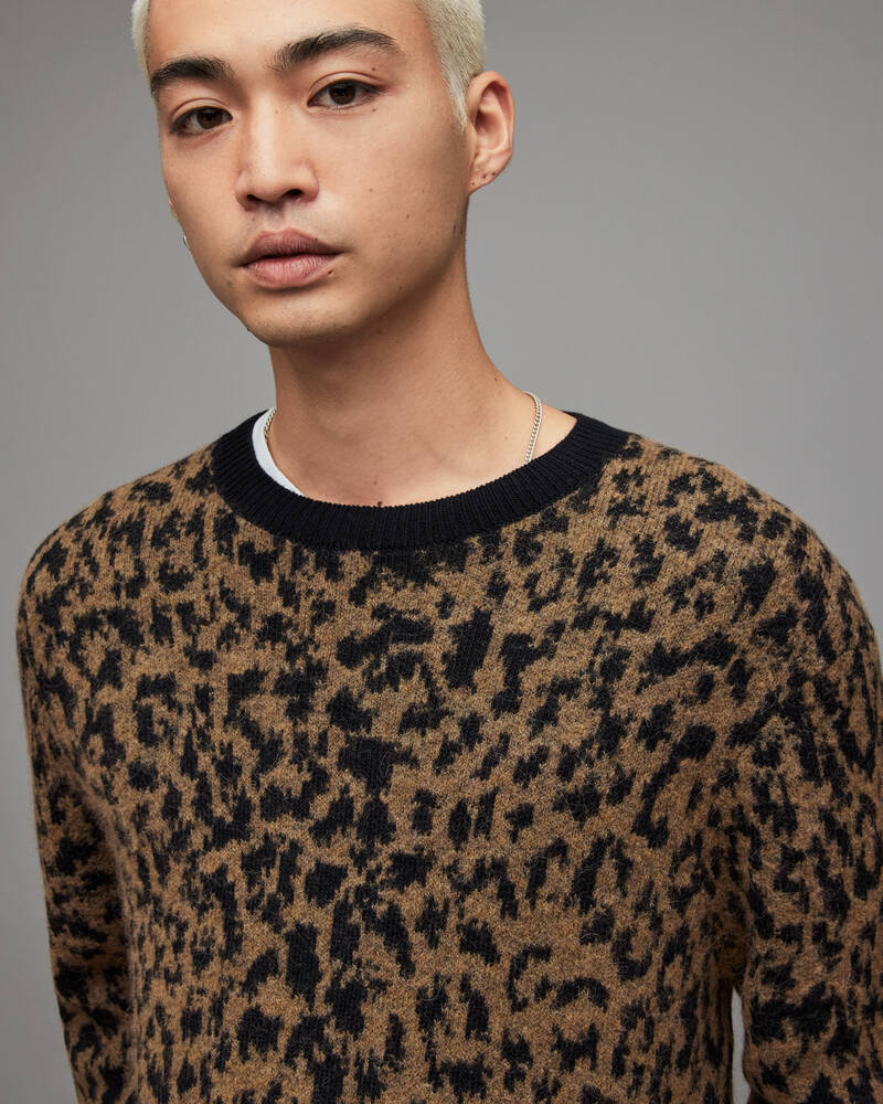 Yew Brown Allsaints Catt Leopard Crew Jumper | MK108X-7191