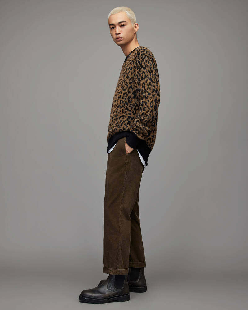 Yew Brown Allsaints Catt Leopard Crew Jumper | MK108X-7191