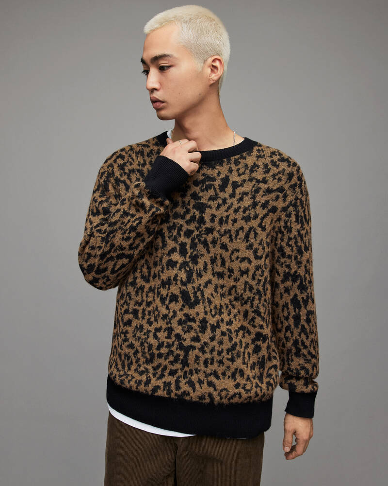 Yew Brown Allsaints Catt Leopard Crew Jumper | MK108X-7191